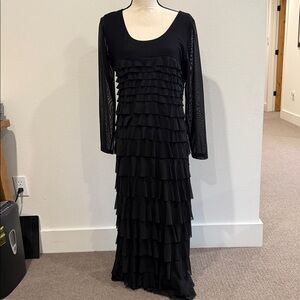 Chic Black Layered Dress with Sheer Sleeves